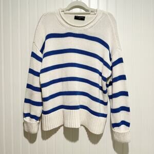 Lane Bryant White Blue Striped Sweater Coastal Nautical Plus Size 18/20